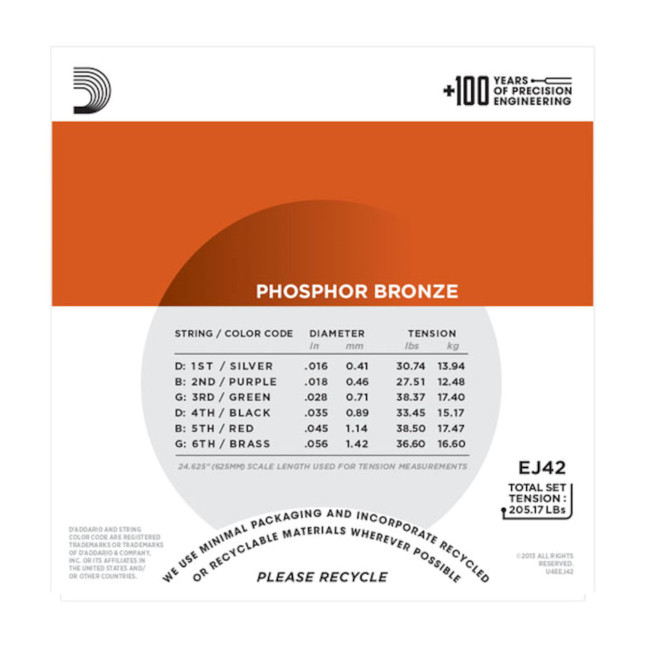 D'Addario EJ42 Phosphor Bronze Resophonic Guitar Strings, 16-56