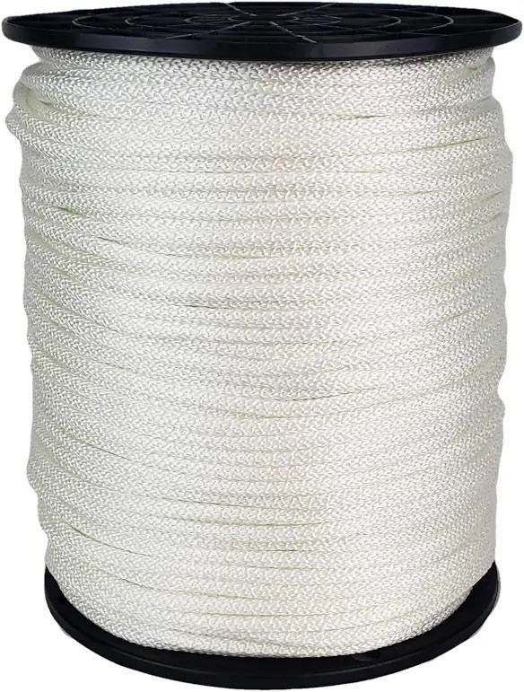 Solid Braid Nylon Rope - 3/16" x 1000 ft  -  White