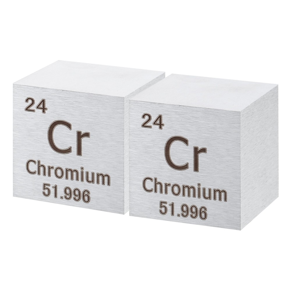2Pcs Chromium Cube, 1" High Density Metal Element Cube for Education, Silver