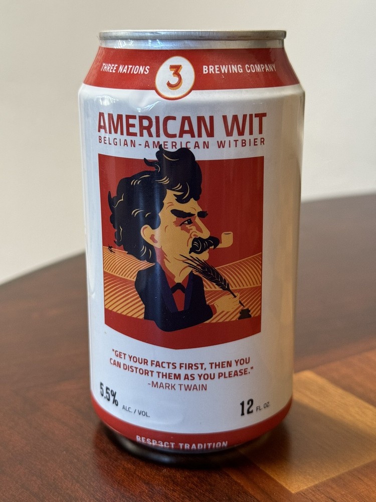 American Wit - Empty Witbier Beer Can Bottom Opened - Mark Twain