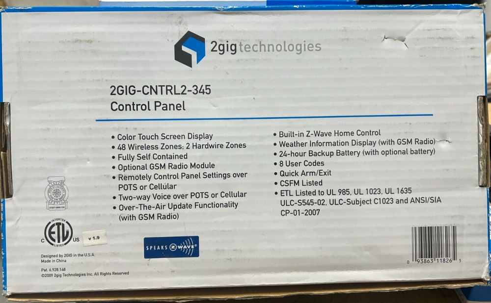 2gig technologies 2GIG-CNTRL2-345 2GIG home security Control Panel