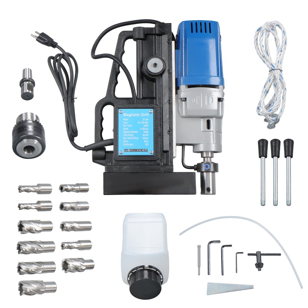 Stepless Speed & Reversible Direction MD50 Magnetic Drill Press w/ 11 Drill Bits