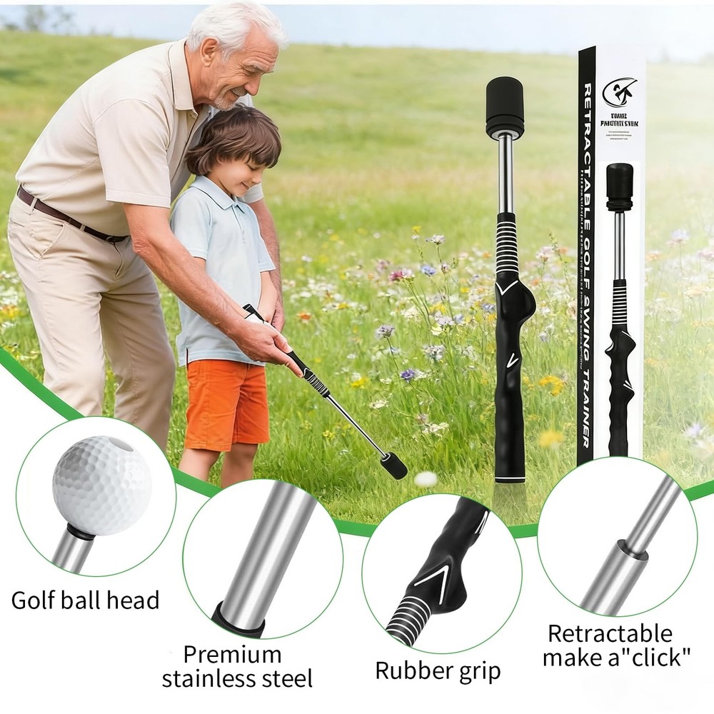 Retractable Golf Swing Training Aid, Golf Grip Trainer for Warm-up, Right-Han...