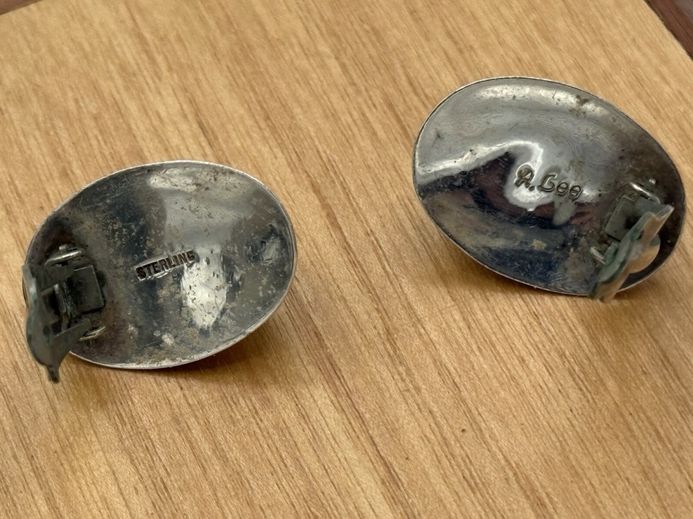 sterling silver turquoise earrings Signed A. Lee