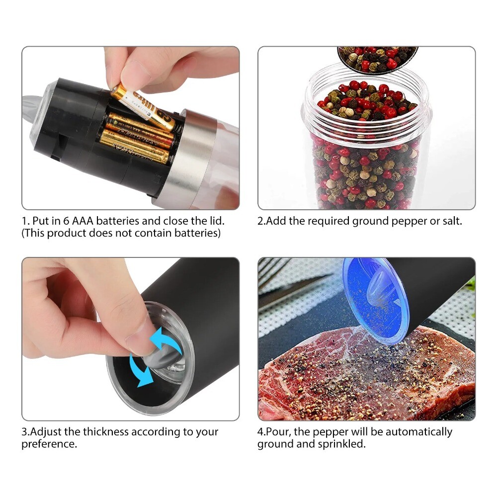 Automatic Gravity Electric Salt Pepper Grinder LED Light Adjustable Coarseness