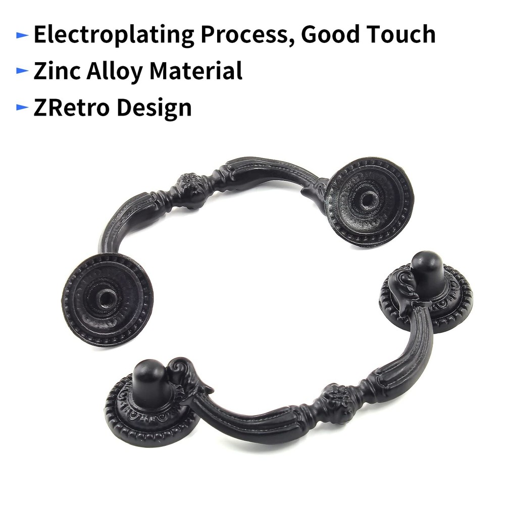 4 Pack Antique Drop Drawer Pull 3.5 Inch Hole Center Vintage Bail Pull Handle...