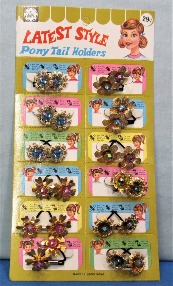 Pony Tail Holders ~ Full Dime Store Display Card 1950's