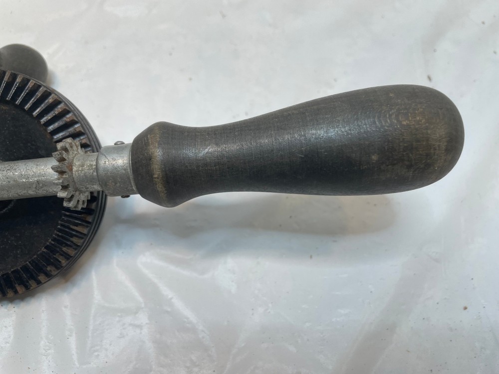 Vintage Hand Drill Wood Handle 11"