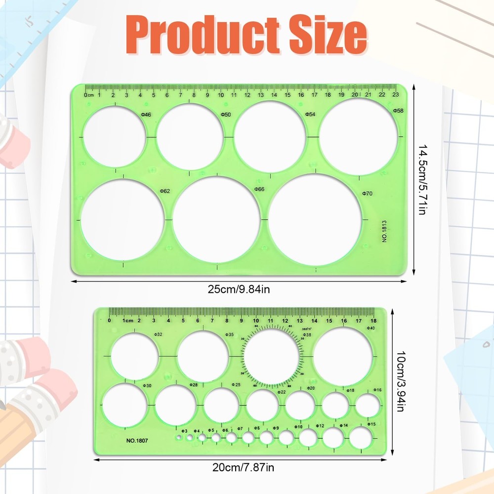 2 PCS Circle Template Ruler Plastic Stencil with 29 Circles for Drawing