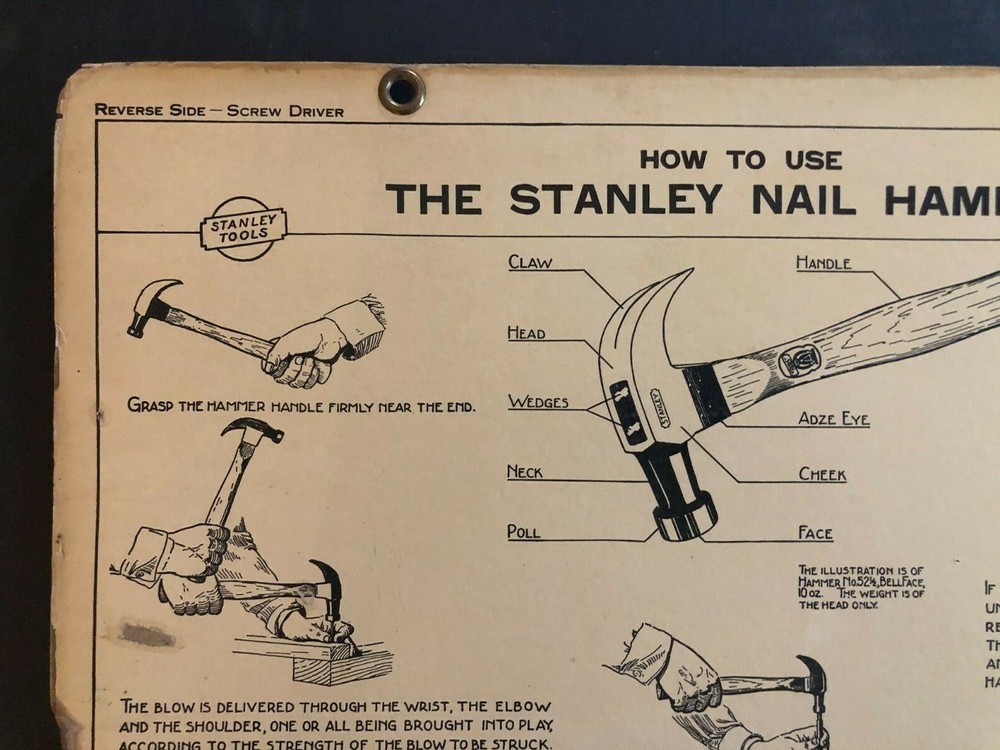 Vintage 1935 Stanley Tools Double Sided Pressboard Instructional Chart (12 / 14)