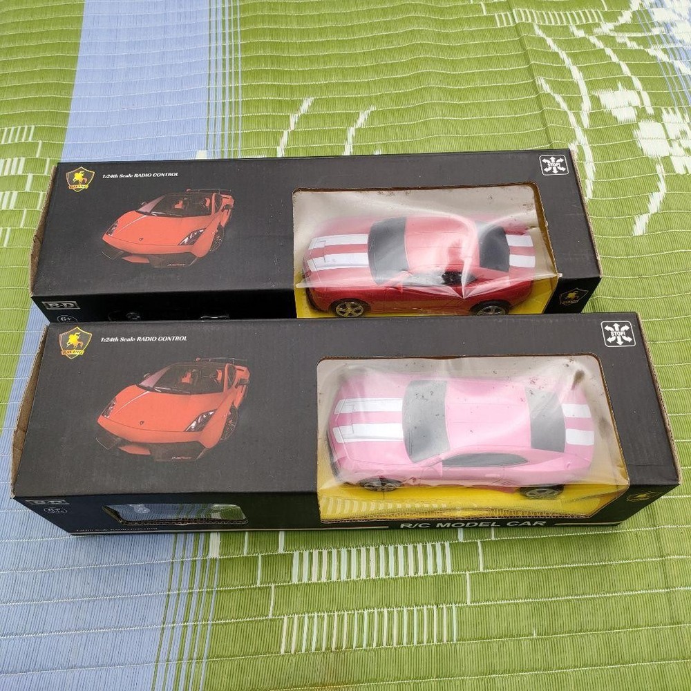 Two plastic radio-controlled cars