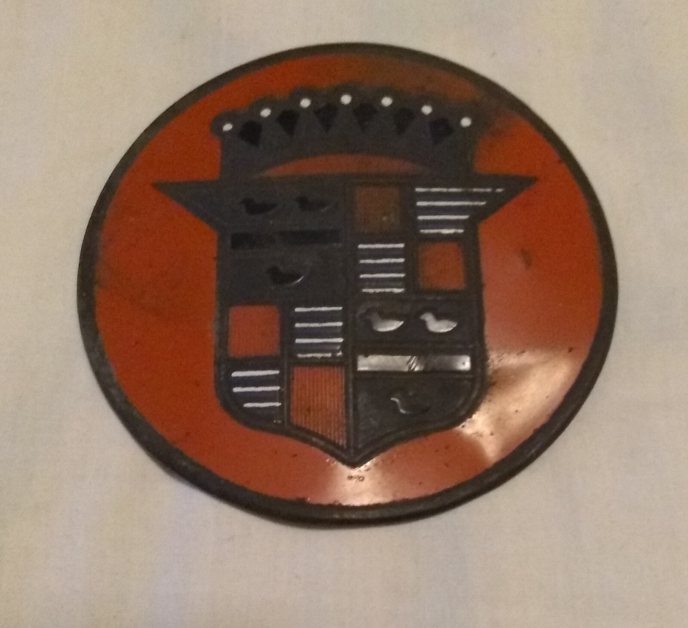 1940s Cadillac Hubcap Emblem Insert Rustic Well Worn Caddy Marker Sign