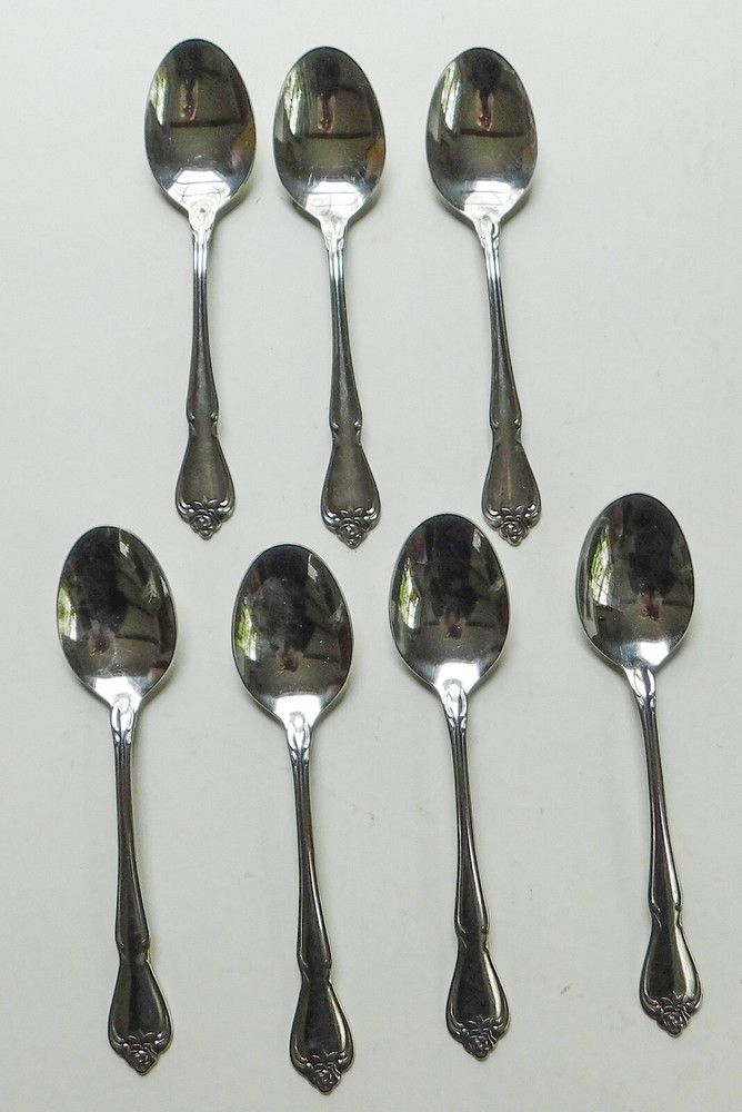 7 Soup Spoons Oneida True Rose Arbor Rogers Stainless Silverware Flatware