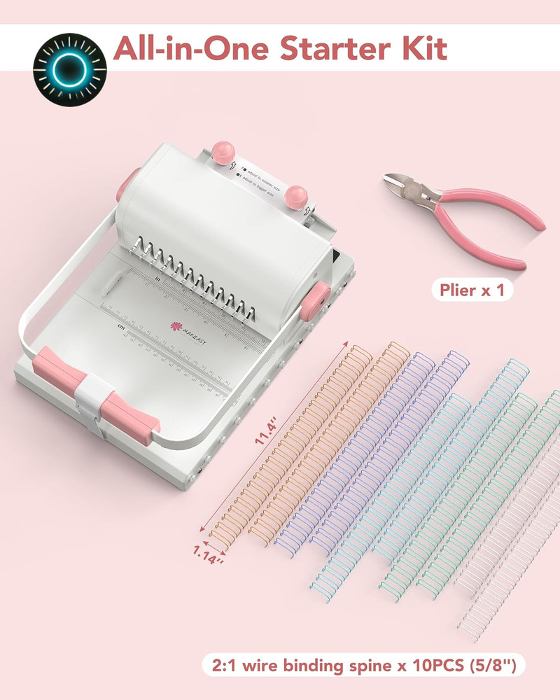 Binding Machine Hole Pitch 2:1 - Portable Book Binding Kit with 10PCS 5/8'' Bind