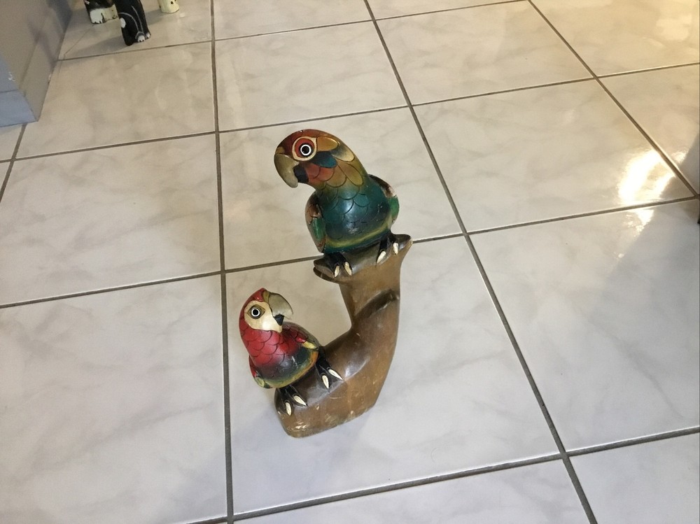 Parrots Hand Carved Wood Vintage