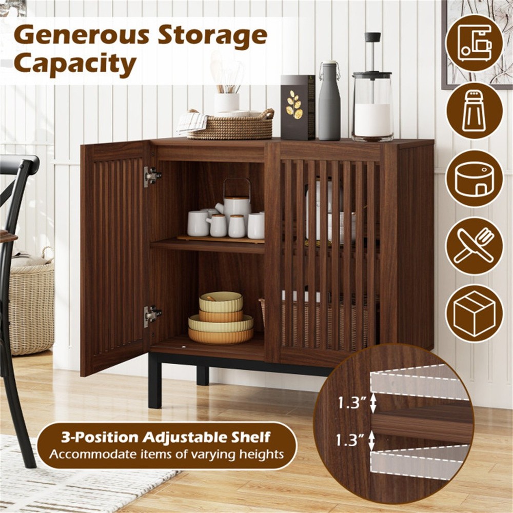 32" Farmhouse Sideboard Buffet Cabinet 2 Doors Adjustable Shelf Walnut Black