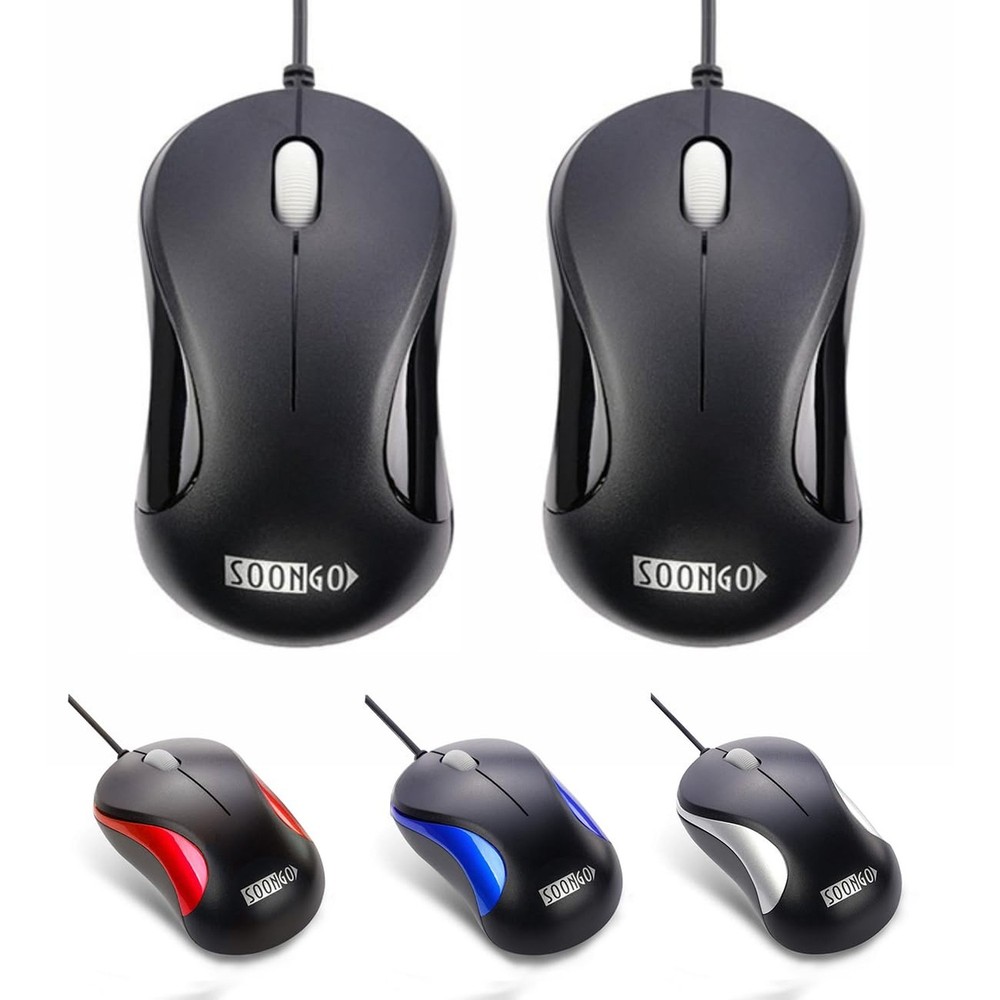 USB Mouse 2 Pack Computer Mouse Ergonomic Optical Wired Mice for Office and H...