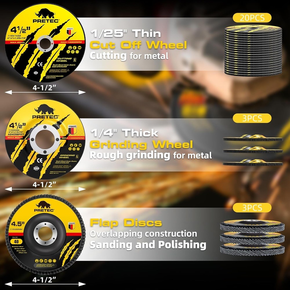 High Performance Grinding Wheels - 3 Pack 4.5" Durable Discs