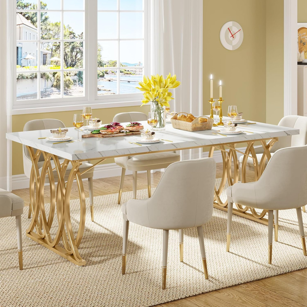 Tribesigns Modern Dining Table, 63" Large Kitchen Table for 4-6 People, Unique R
