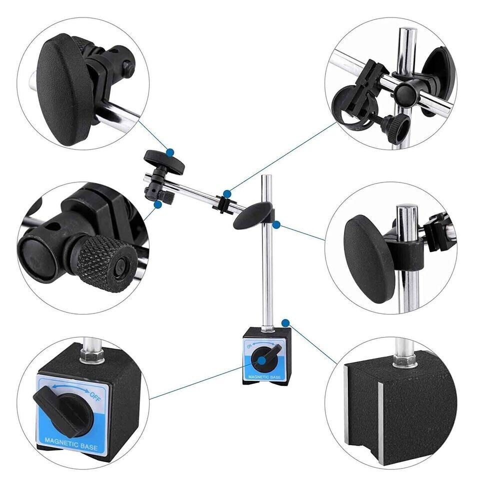 Universal Magnetic Base Holder 132lbs Force & 1" Dial Indicator White Face
