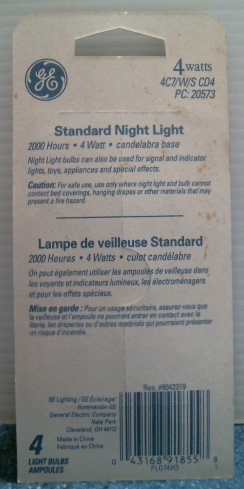 GE Standard Night Light Bulbs 4 pk. (20573) FS