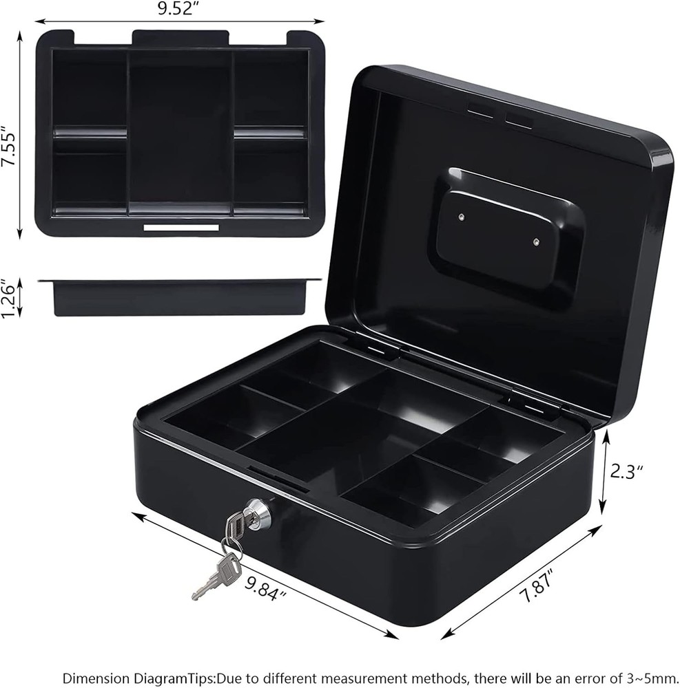Durable Alloy Steel Cash Box with Key Lock & Multi-Function Storage Design