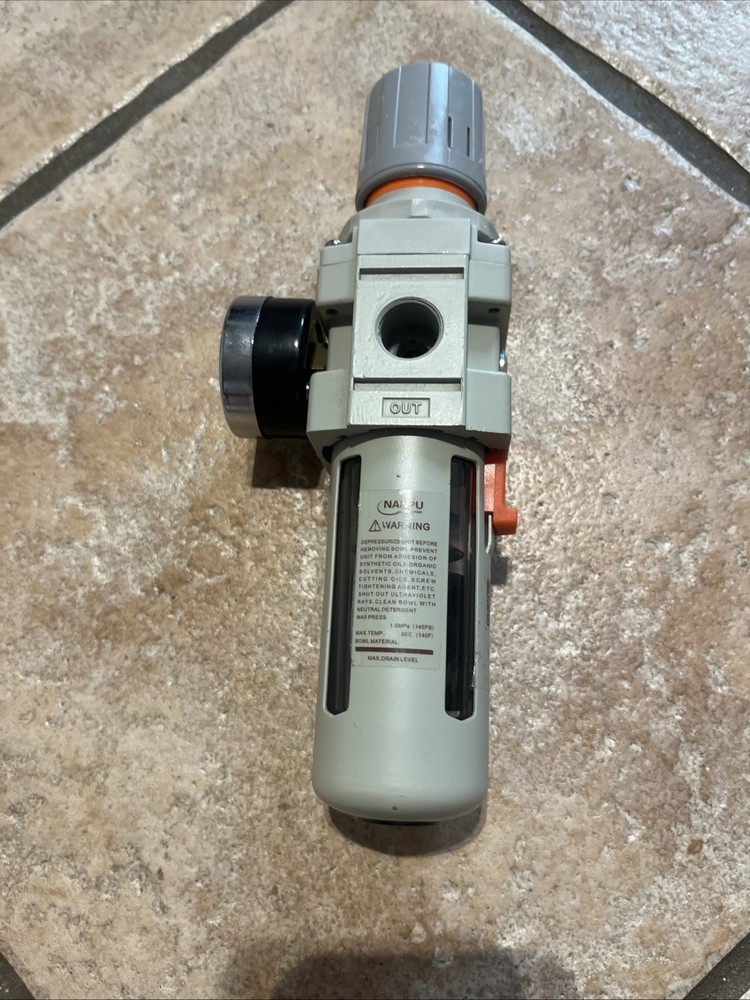 1/2" NPT Compressed Air Filter Regulator Combo, 5 Micron Brass Filter