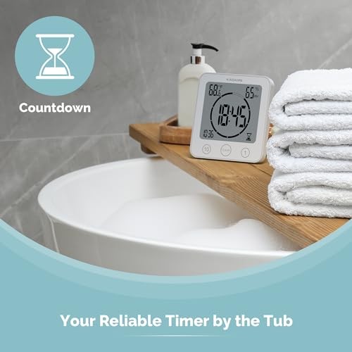 Shower Clock Waterproof Bathroom Timer – Digital Wall Clock with White