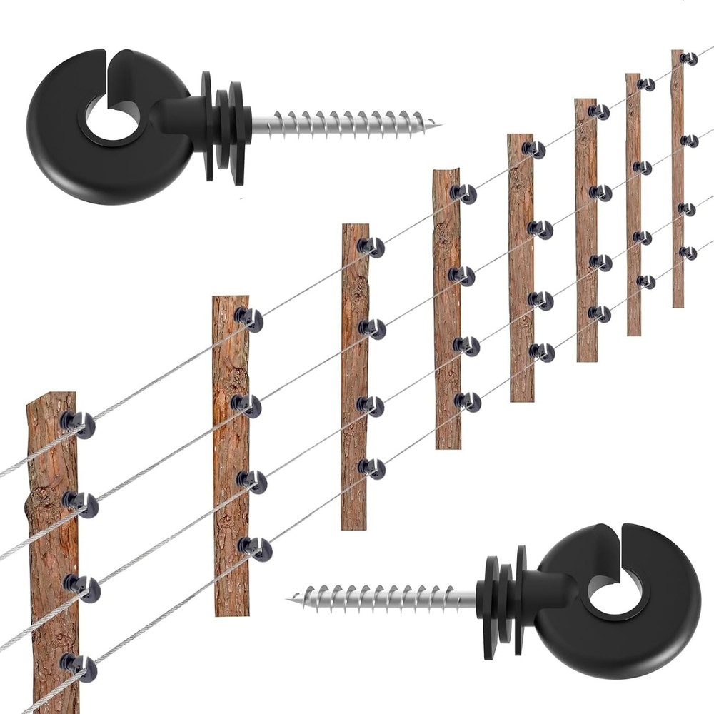 50 Pack Black Electric Fence Insulators + Socket Tool