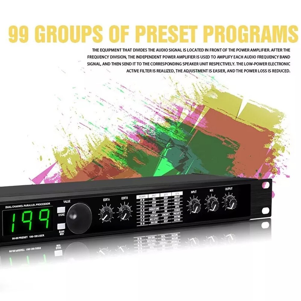 2024 Pro Digital Reverb Multi Effect Dsp Processor Audio Equalizer Vocal Mic US