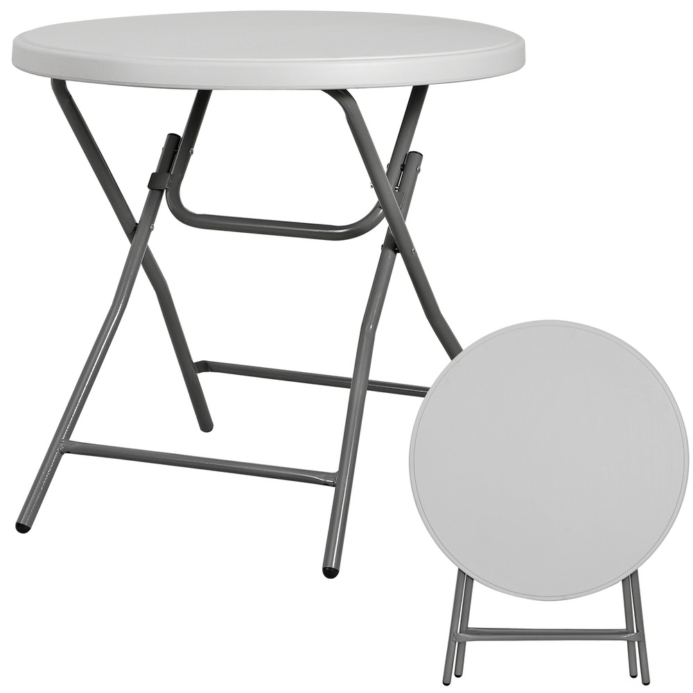 32" Portable Folding Table Round Dining Card Table Plastic Tabletop Metal Frame