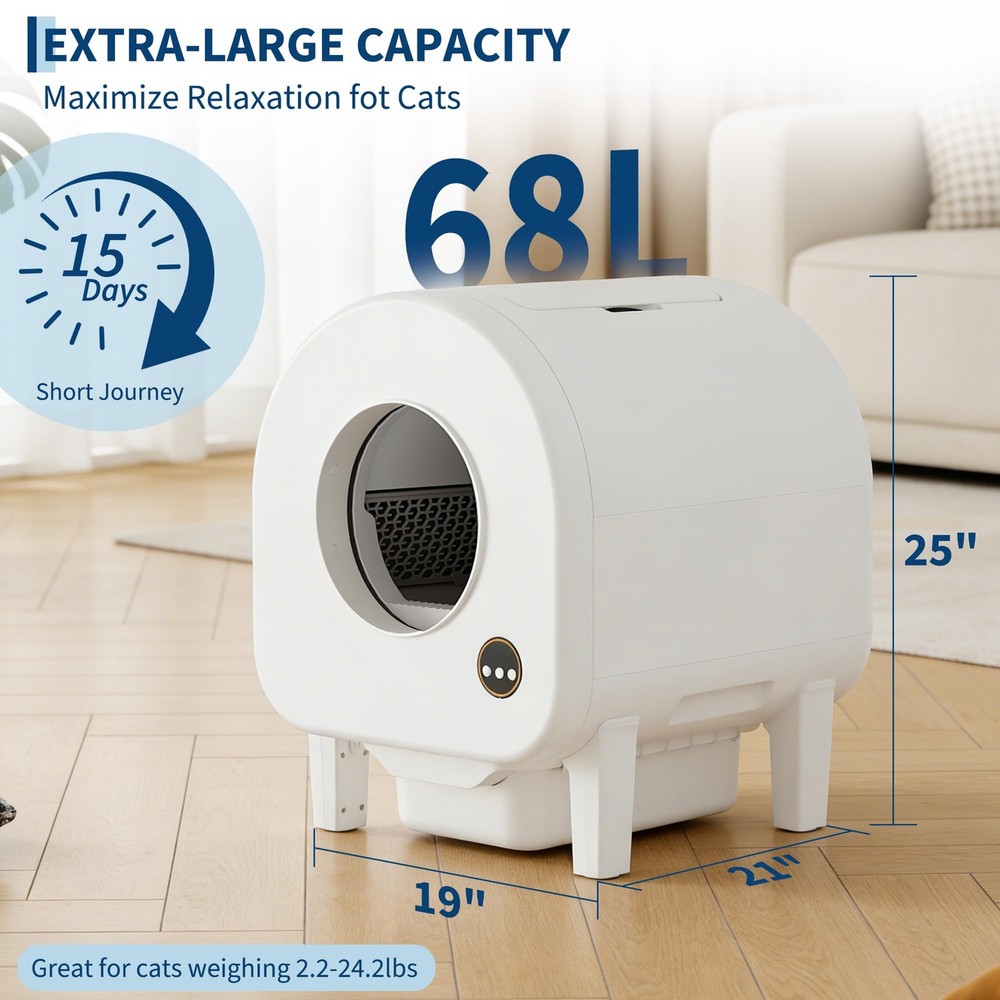 Self Cleaning Litter Box for Multiple Cats, Automatic Cat Litter Box App Control