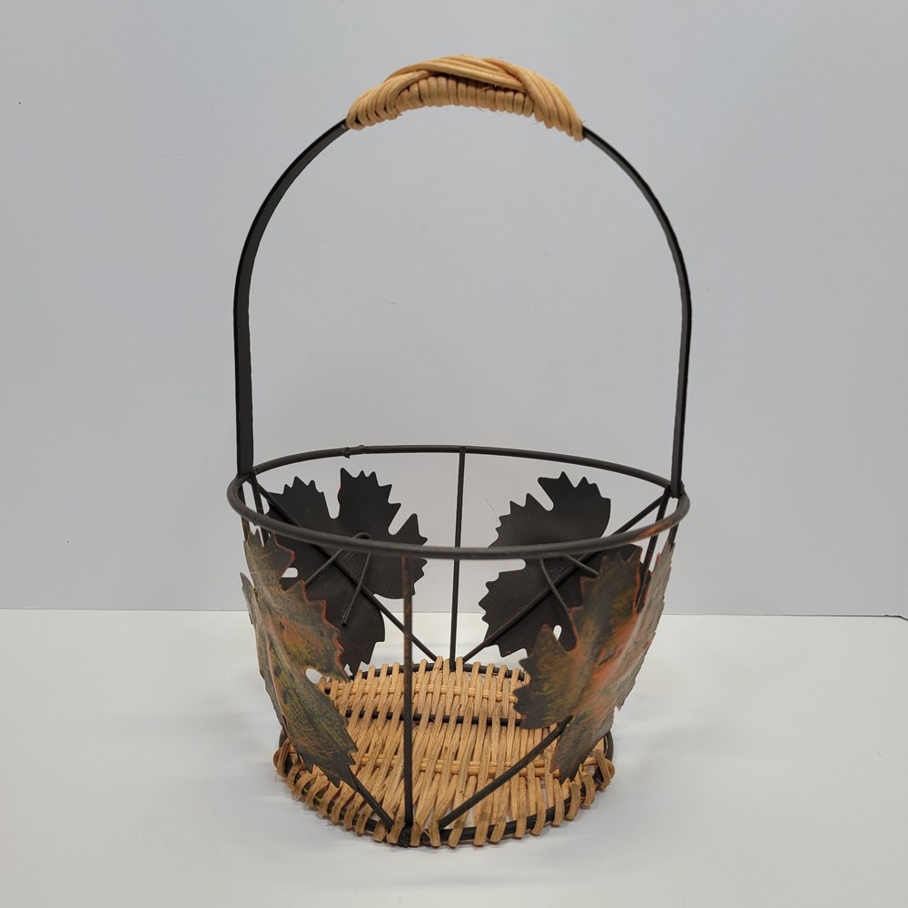 Rustic Wicker and Metal Maple Leaf Decorative Basket