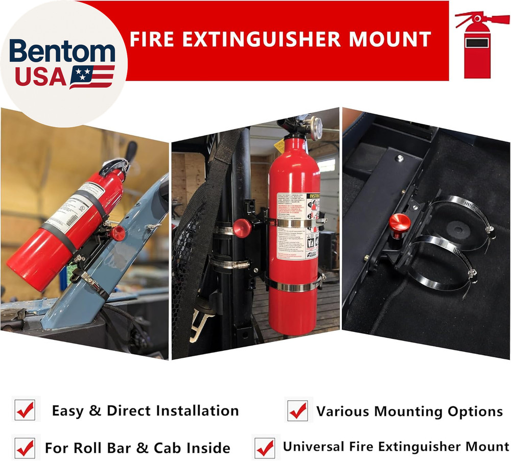 Quick Release Fire Extinguisher Mount - Aluminum Adjustable UTV Roll Bar Fire Ex