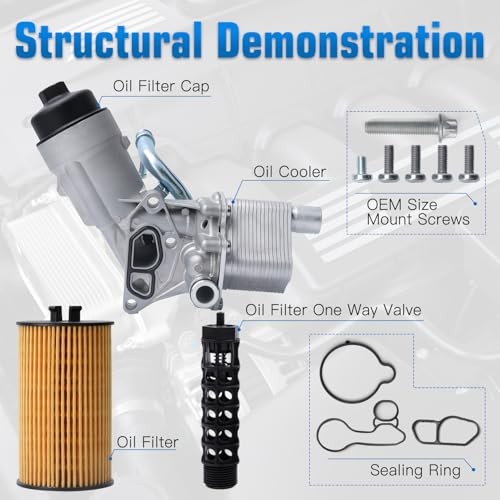 Engine Oil Cooler Filter Housing Assembly Adapter with Gasket, Filter Insert