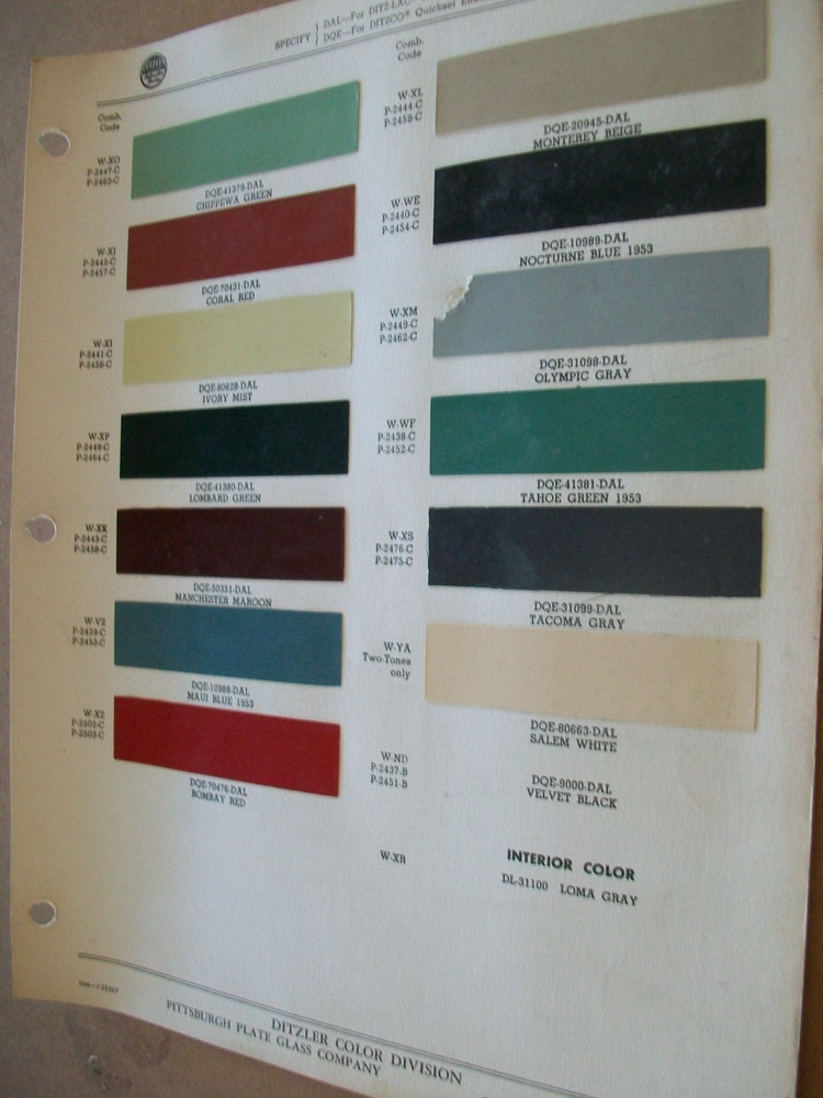 1953 Studebaker car auto Ditzler Paint Chips set