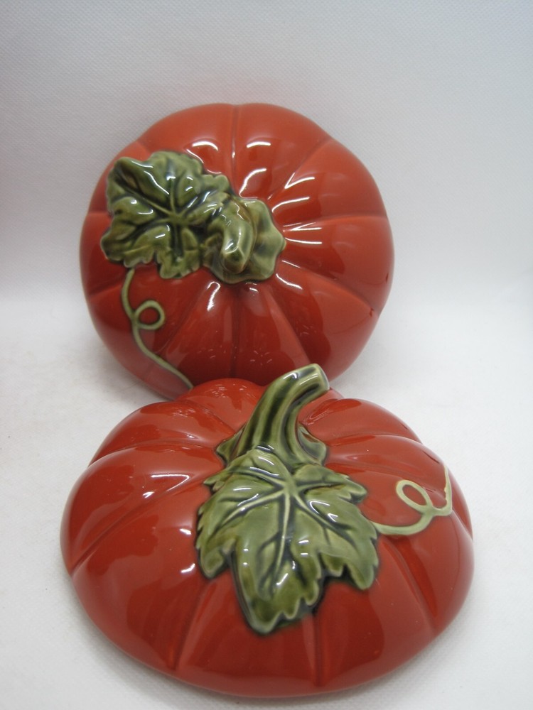 2 Ceramic Pumpkin Covered Mugs Harvest Fall Decor