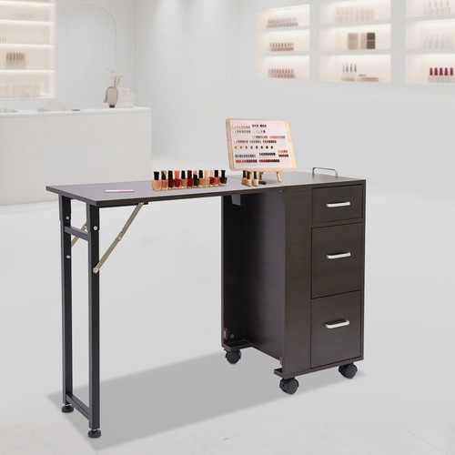 3-Drawers Rectangular Nail Desk Manicure Table Manicure Table Freestand Foldable