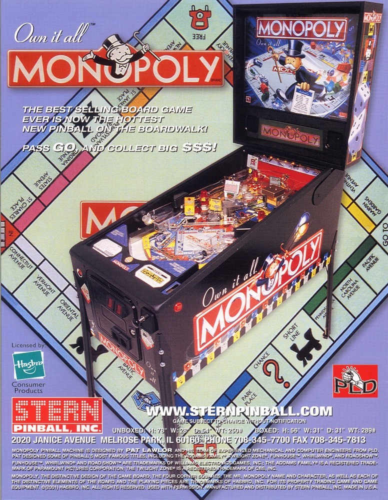 2001 STERN MONOPOLY PINBALL FLYER