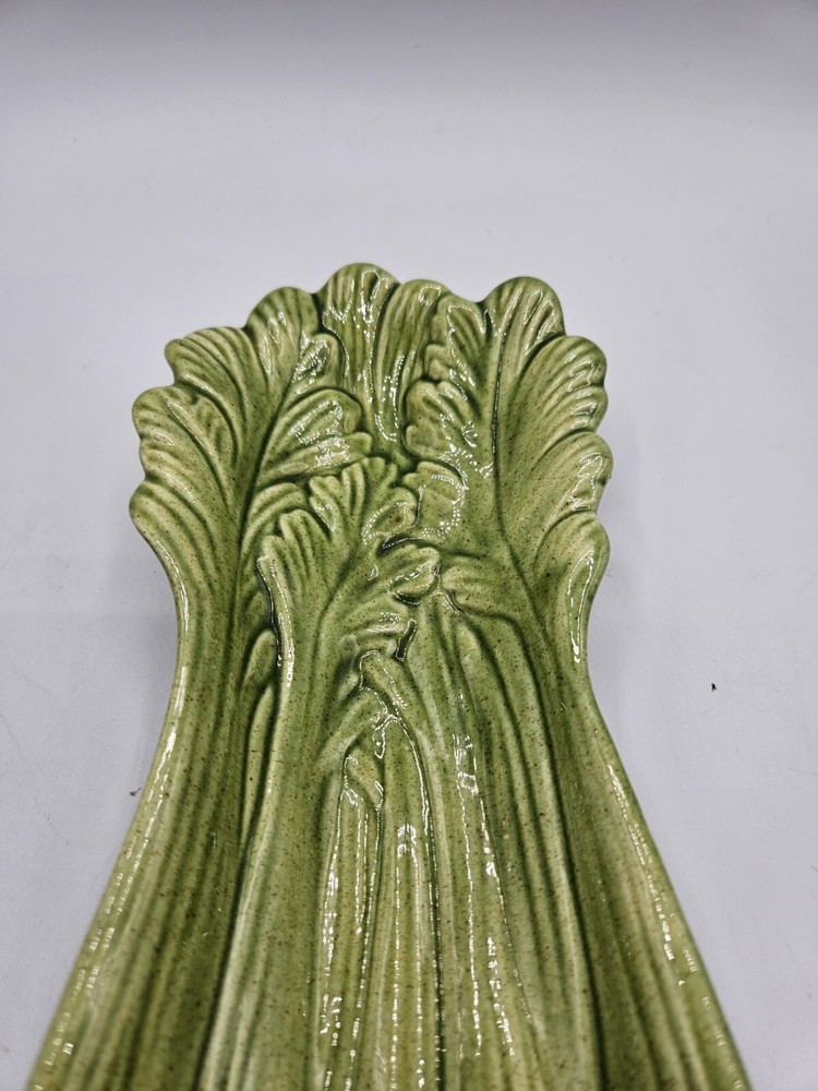 VTG. Hand Made Pottery Celery Dish Green