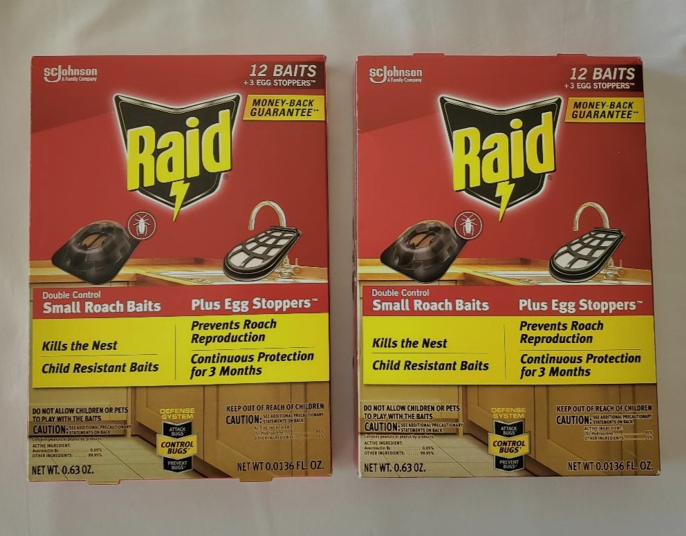 2- Raid Double Control 12 Small Roach Baits + 3 Egg Stoppers Kills & Sterilizes