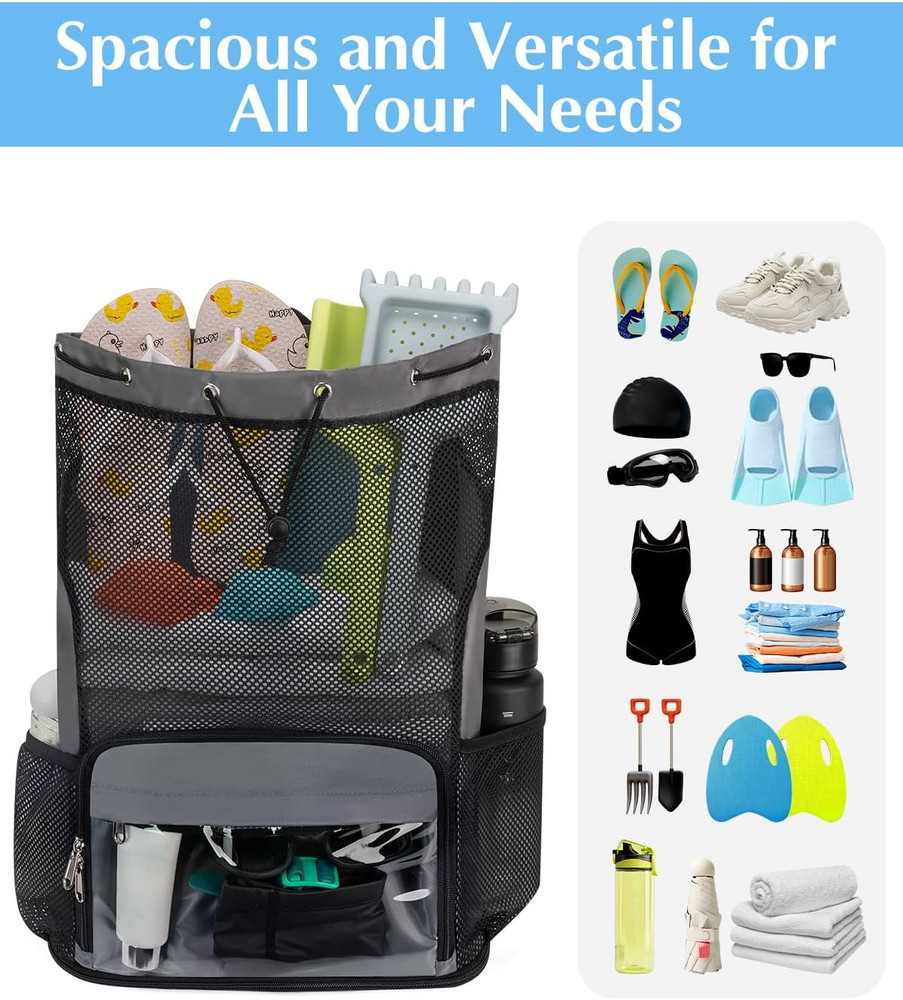 Sandproof Drawstring Backpack with Shoe Compartment and Wet Pocket - Grey