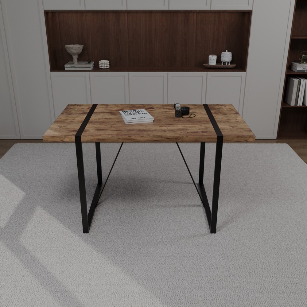 55 " dining table modern rural industrial rectangular MDF dark wood, 4-6 peopl