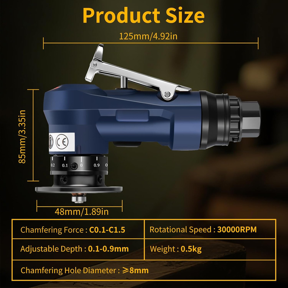 2 in 1 Pneumatic Chamfering Tool - Mini Air Chamfer Tool for C & R Deburring, 45