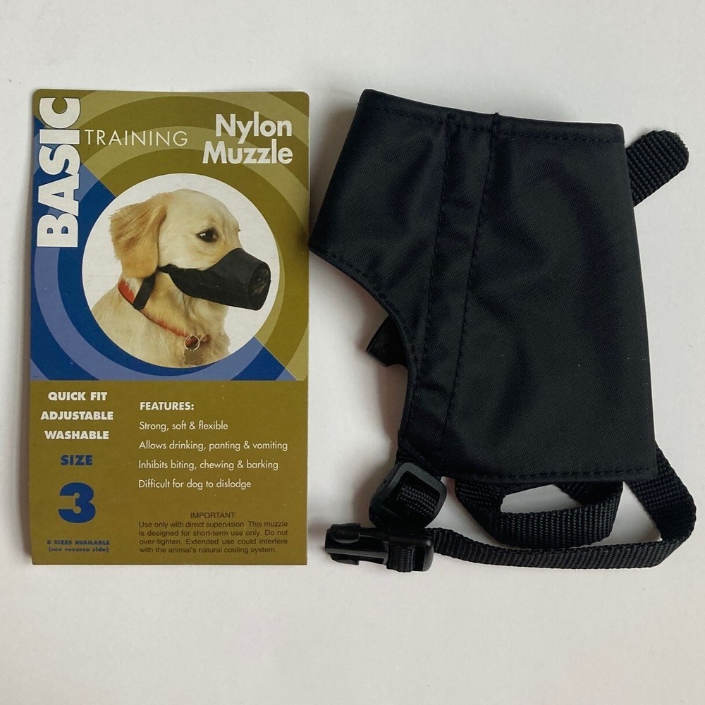 Black Dog Muzzle Large Basic Training Size 3 Nylon 7" to 7.5" Strong Flexible