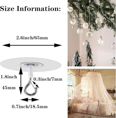 ​Adhesive Ceiling Hooks with Safety Clasp, Stick-On Wall Hooks for Plants,