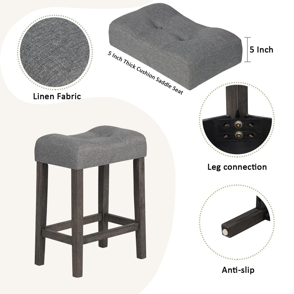 4 Piece Bar Table Set with USB Port, Kitchen Table with 3 Upholstered Stools,...