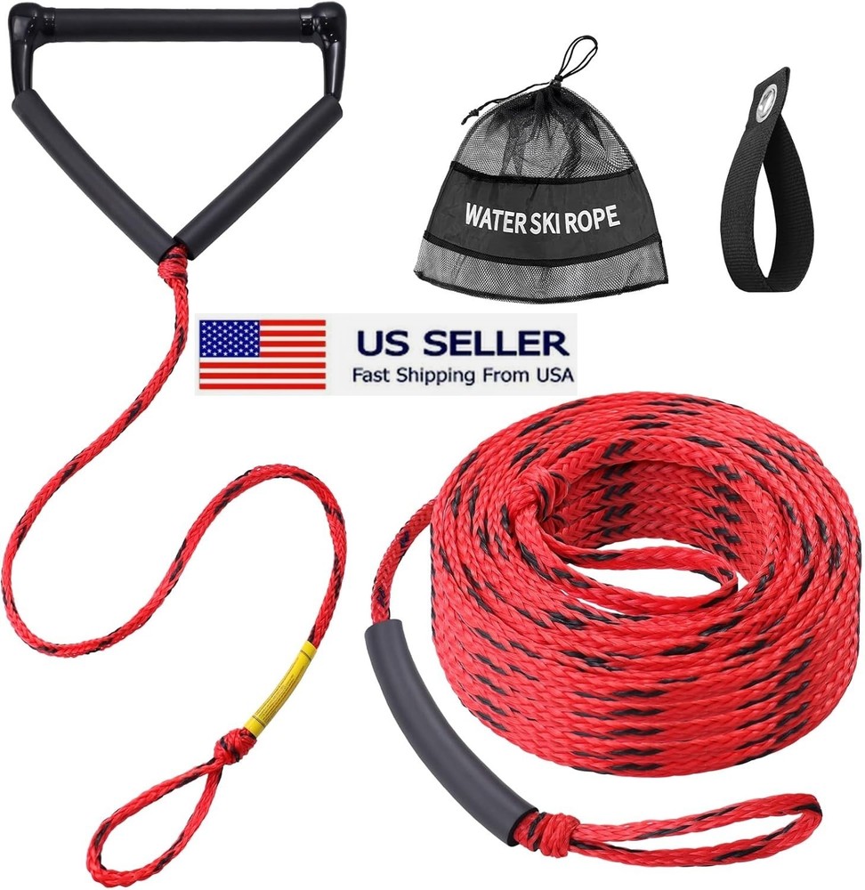 75ft Wakeboard Rope with Floating Handle 2-Section Tow Line Red/Blk, Performance