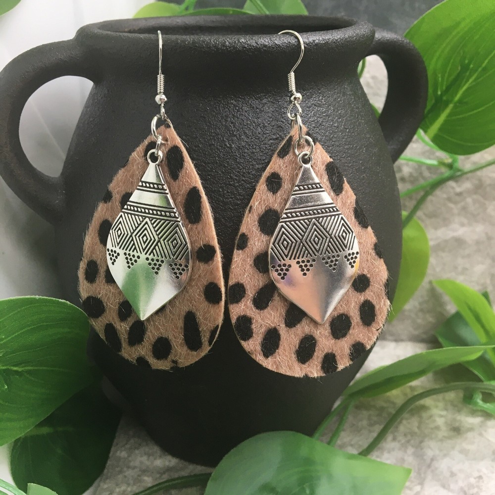 3” Silver-tone Charm & Leather Earring Set Drop Dangle New Free Ship A905