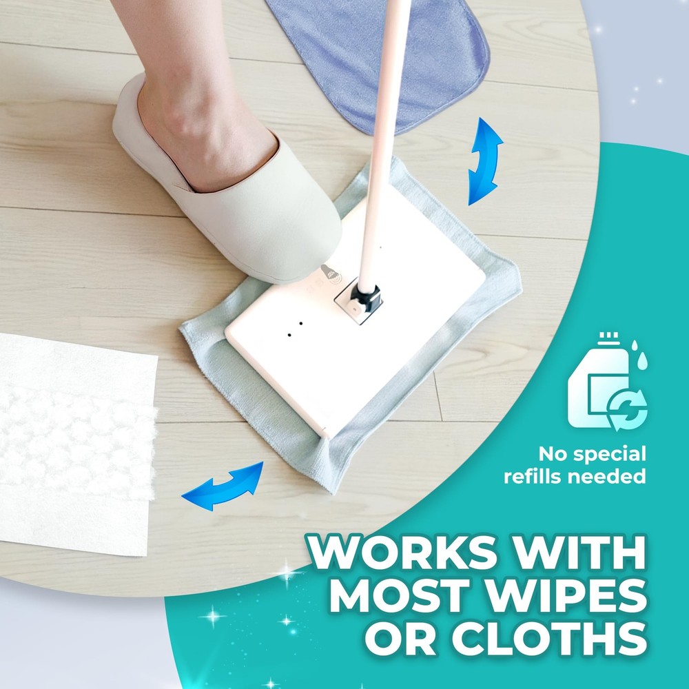 EASY TAP MOP HandsFree Flat Floor Mop & Sweeper FootTap Lock System Compatib...